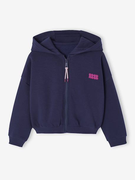 Cropped Sweatshirt with Zip, for Girls navy blue+rose 