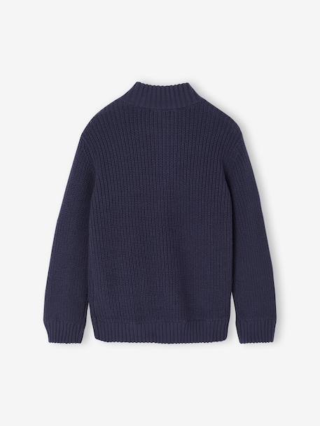 High Neck Long-Sleeved Cardigan for Boys green+navy blue 