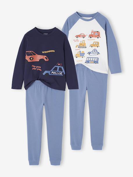 Pack of 2 Pyjamas with Vehicle Print for Boys night blue 