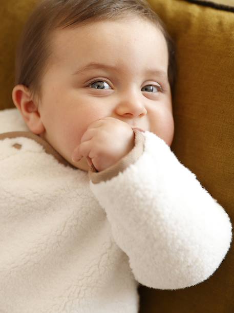 Sherpa Jumper with Front Button Fastening for Newborns ecru 