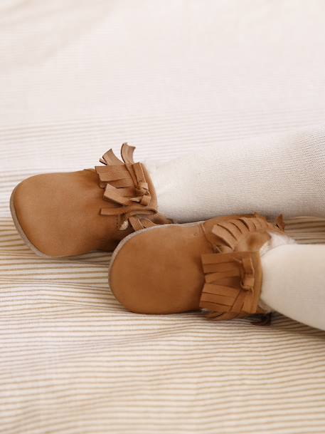 Elasticated, Lined Slippers in Soft Leather for Babies set brown 