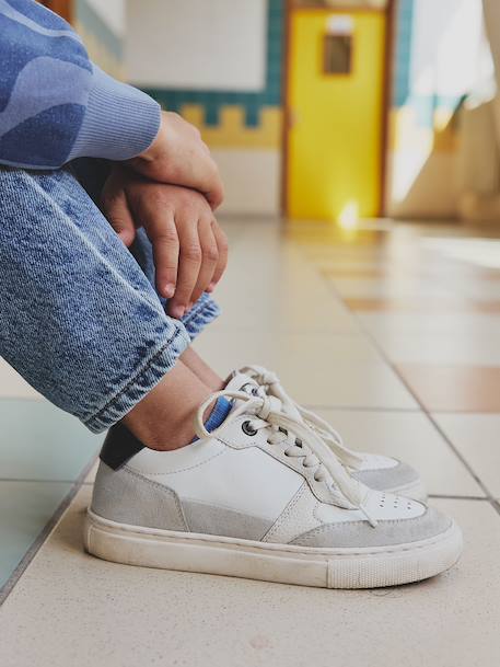 Leather Trainers with Laces & Zip for Children set white 
