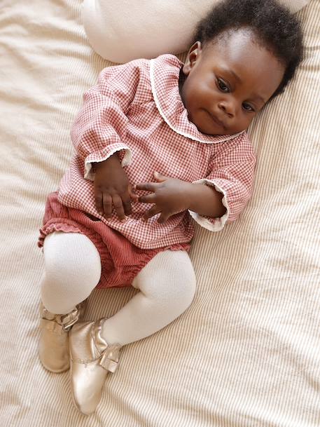 Gingham Flannel Blouse with Frilled Collar for Newborns ecru 