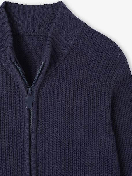 High Neck Long-Sleeved Cardigan for Boys green+navy blue 