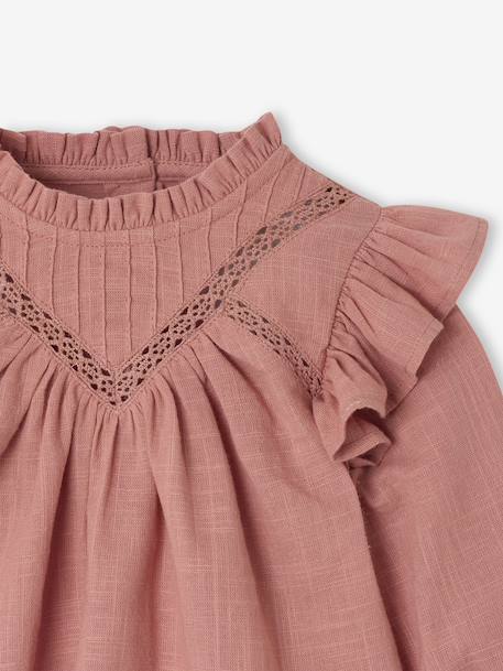 Frilly Blouse in Slub Fabric for Babies old rose+sky blue 