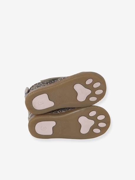 Indoor Shoes in Smooth Leather with Hook-&-Loop Strap, for Babies gold+printed beige 