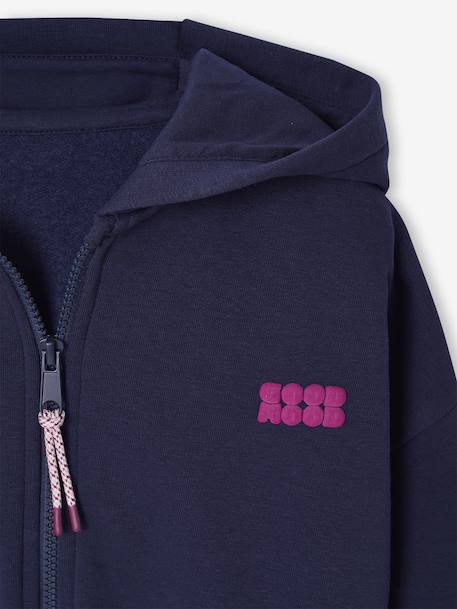 Cropped Sweatshirt with Zip, for Girls navy blue+rose 