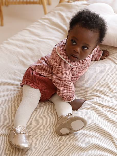 Gingham Flannel Blouse with Frilled Collar for Newborns ecru 
