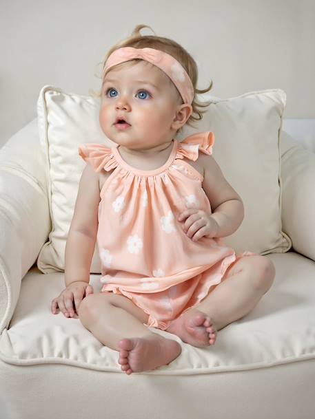 Printed Sleeveless Top + Shorts + Headband Ensemble for Baby Girls pale pink 