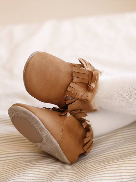Elasticated, Lined Slippers in Soft Leather for Babies set brown 