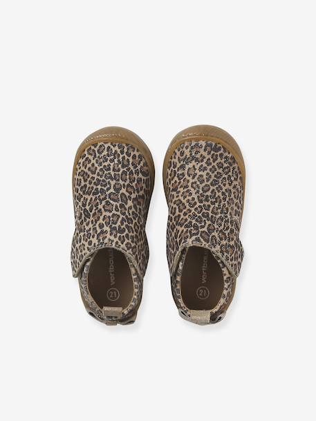 Indoor Shoes in Smooth Leather with Hook-&-Loop Strap, for Babies gold+printed beige 