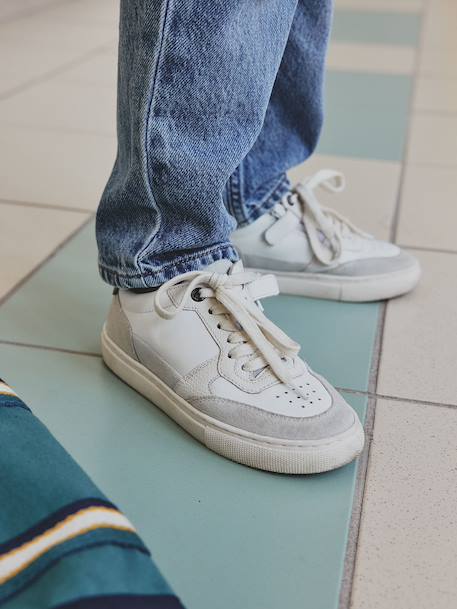 Leather Trainers with Laces & Zip for Children set white 