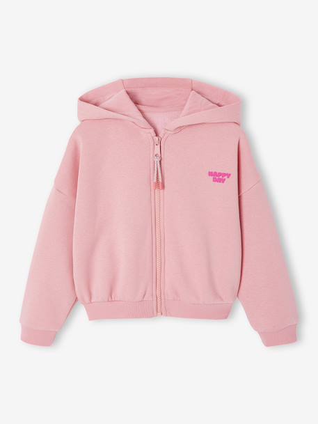 Cropped Sweatshirt with Zip, for Girls navy blue+rose 
