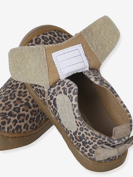 Indoor Shoes in Smooth Leather with Hook-&-Loop Strap, for Babies gold+printed beige 