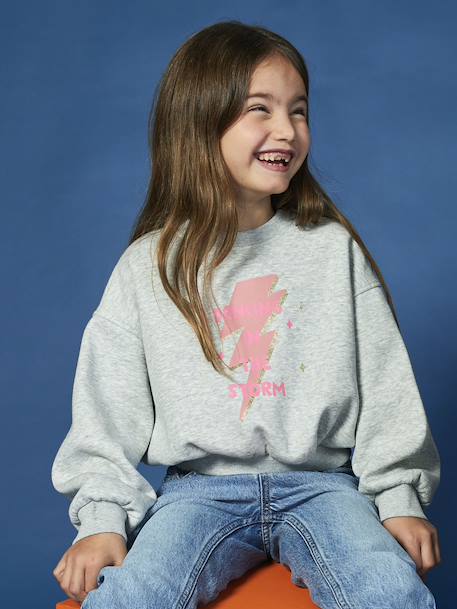Cropped Sweatshirt with Glittery Detail for Girls marl grey 