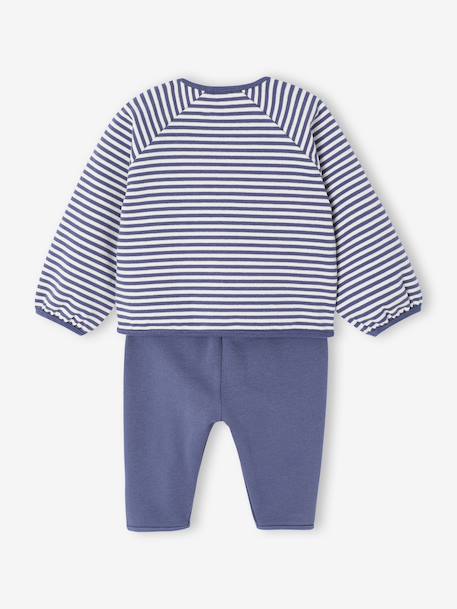 Fleece Cardigan + Trouser Set for Newborns blue+ecru 