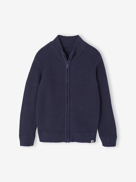 High Neck Long-Sleeved Cardigan for Boys green+navy blue 