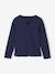 Long-Sleeved Ribbed Knit T-Shirt for Girls navy blue+purple clover 