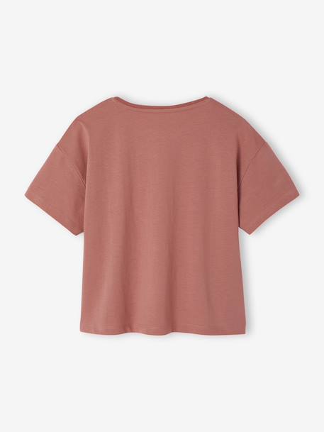 Short-Sleeved T-Shirt with Reversible Sequin Motif, for Girls dusky pink 