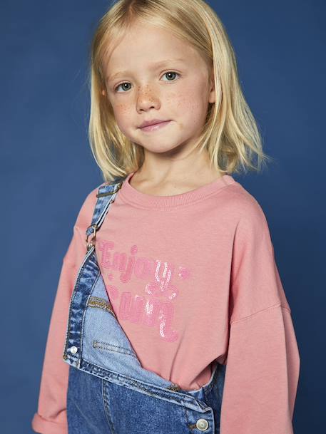 Cropped Sequin Slogan T-Shirt for Girls rose 