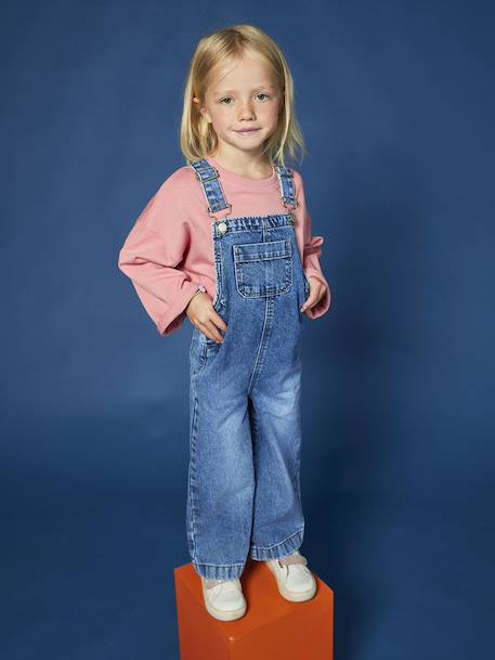 Wide-Leg Denim Dungarees for Girls black denim+denim grey+medium blue+stone 