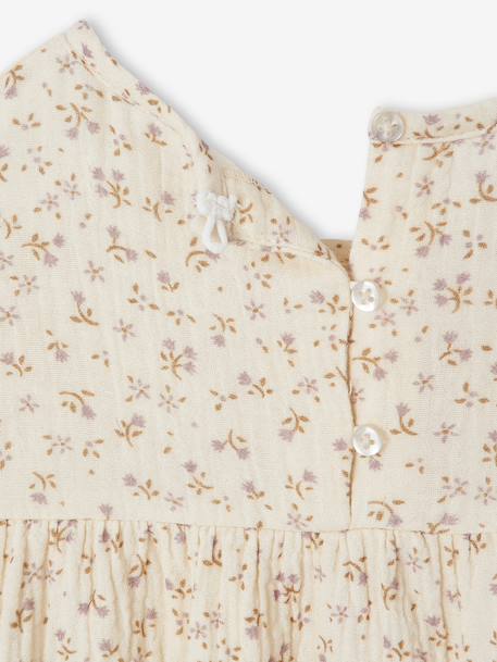Floral Dress in Cotton Gauze for Girls ecru 