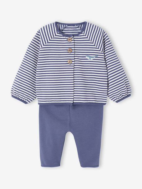 Fleece Cardigan + Trouser Set for Newborns blue+ecru 
