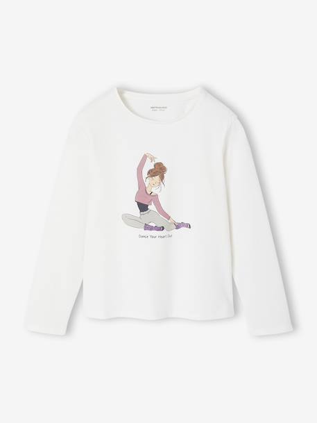 Long-Sleeved T-Shirt with Dancer Motif for Girls ecru 