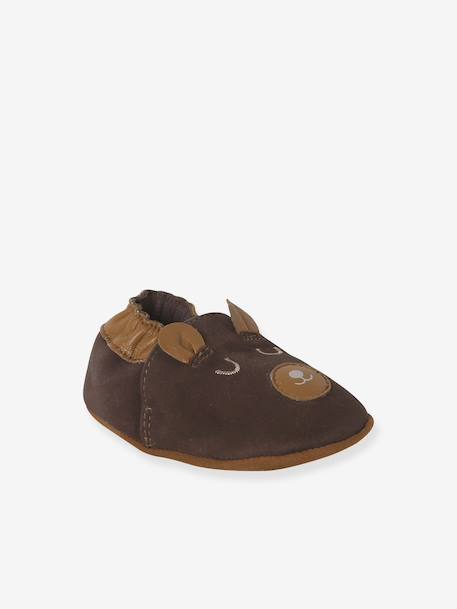 Elasticated, Soft Leather Slip-Ons for Babies printed brown+printed green+set brown 