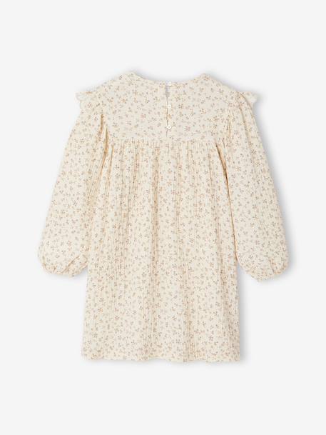 Floral Dress in Cotton Gauze for Girls ecru 