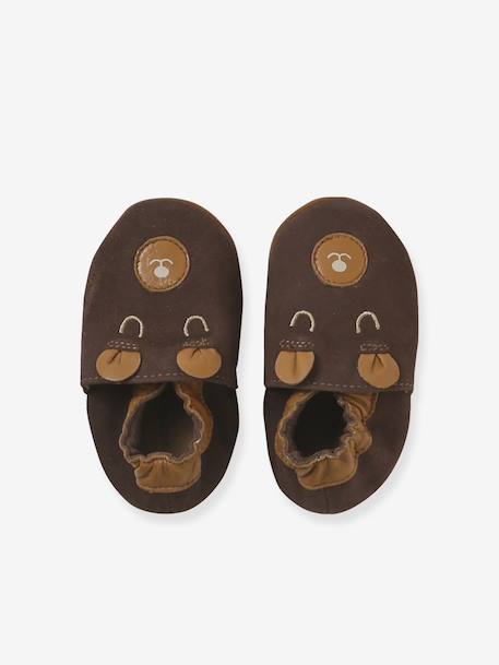 Elasticated, Soft Leather Slip-Ons for Babies printed brown+printed green+set brown 
