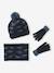 'Dinos' Beanie + Snood + Mittens/Gloves Set for Boys navy blue 