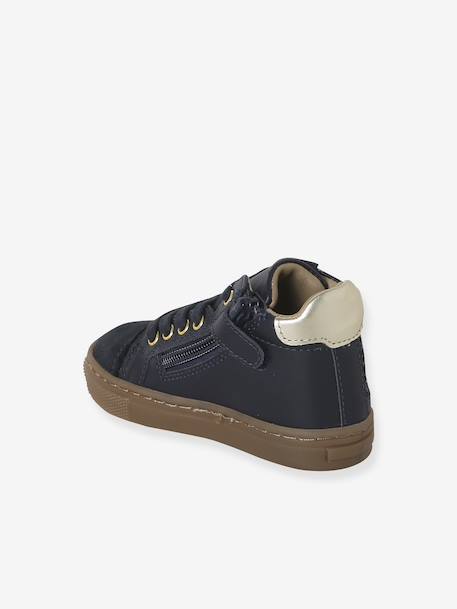Lace-up and elasticated high-top leather trainers for babies navy blue 