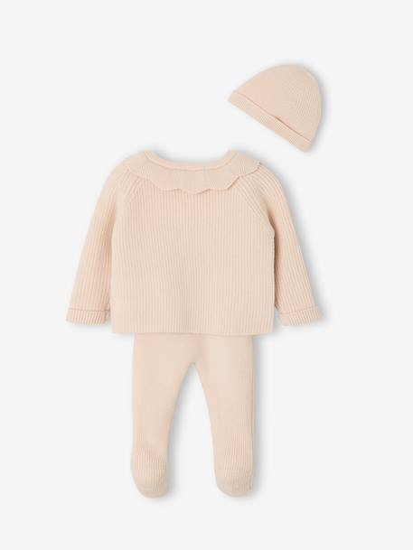 Set of 3 Knitted Items for Newborns: Cardigan + Trousers + Beanie marl grey+rose 