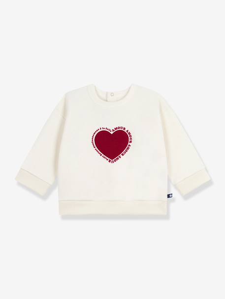 Sweatshirt in Heart Print Fleece, PETIT BATEAU ecru 
