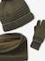 Striped Set for Boys: Beanie + Snood + Mittens/Gloves chambray blue+khaki 