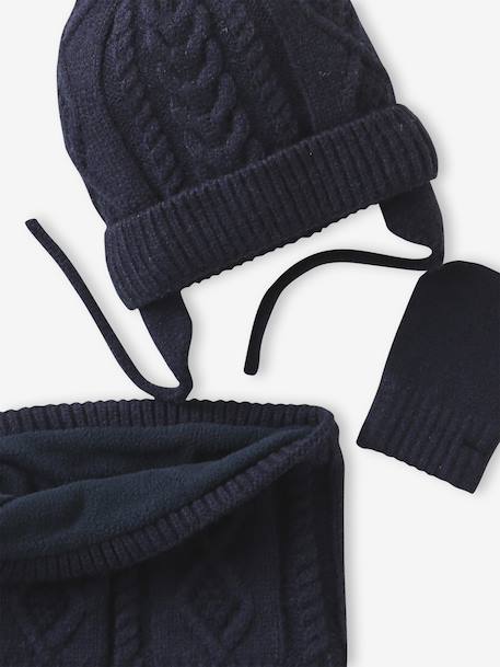 Beanie, Snood & Mittens Set for Baby Boys ink blue 