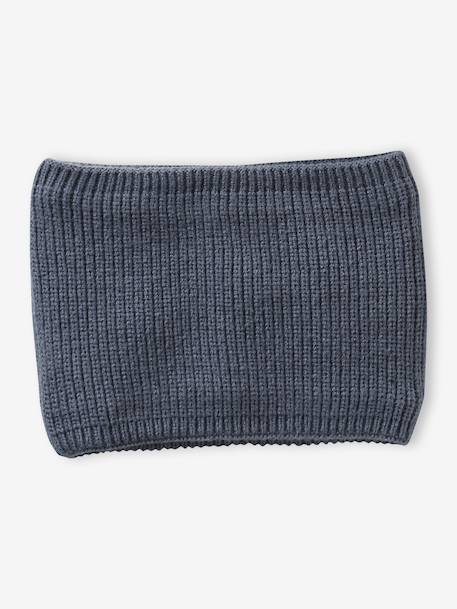 Boys' beanie + snood + mittens/gloves 'Outdoor' set grey blue+khaki 