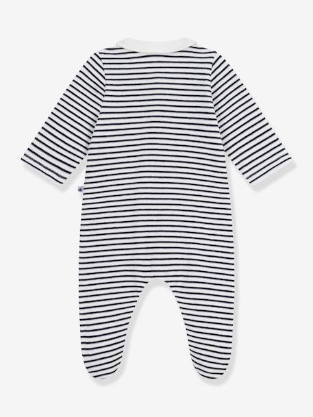 Velour Sleepsuit with Printed Collar, PETIT BATEAU navy blue 