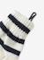 Striped set for boys: beanie + snood + mittens/gloves ecru 