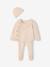 Set of 3 Knitted Items for Newborns: Cardigan + Trousers + Beanie marl grey+rose 