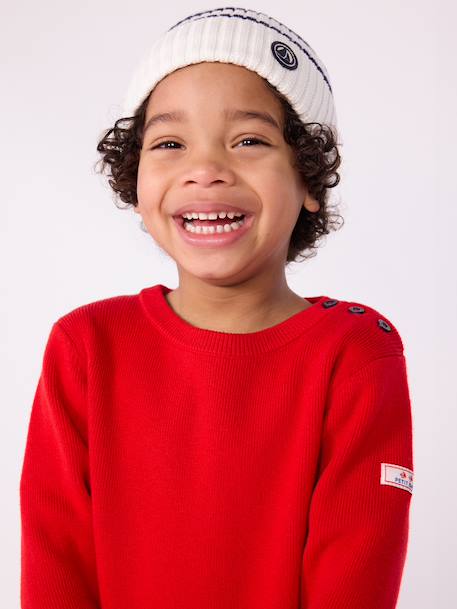 PETIT BATEAU striped beanie for children in knitted fabric with fleece lining navy blue 