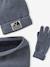 Boys' beanie + snood + mittens/gloves 'Outdoor' set grey blue+khaki 