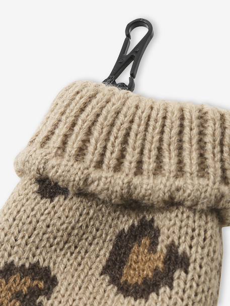 Leopard Heart Beanie, Snood & Mittens Set for Babies taupe 