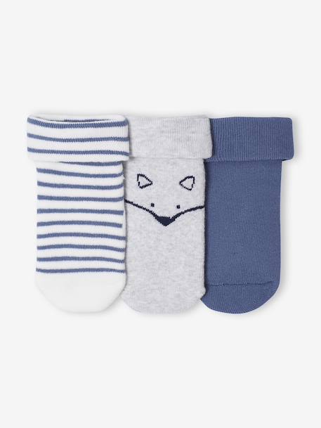 Pack of 3 pairs of 'fox' socks for baby boys grey blue 