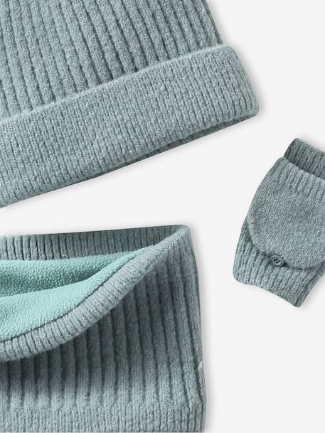 Beanie + Snood + Gloves/Mittens Set for Girls sage green 