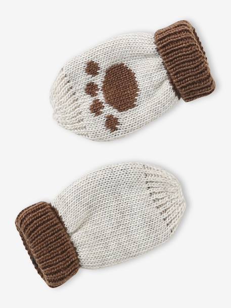 Chullo Jacquard Bear Hat, Snood & Mittens Set marl beige 