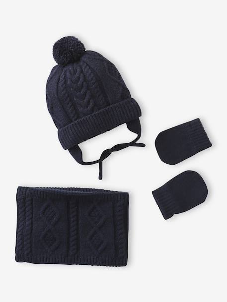 Beanie, Snood & Mittens Set for Baby Boys ink blue 