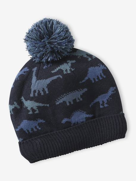 'Dinos' Beanie + Snood + Mittens/Gloves Set for Boys navy blue 