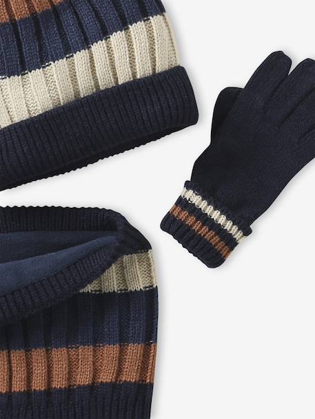 Tricolour Set for Boys: Beanie + Snood + Mittens/Gloves night blue 